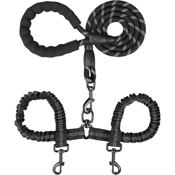 Dog Leash For Double Dogs - Absorbing No Tangle Dog Lead For All Size Dog