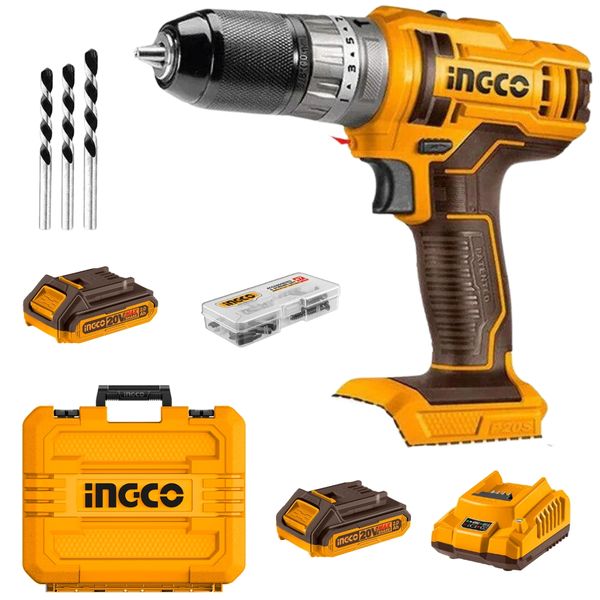 Ingco Cordless Impact Drill Kit with 2x Battery pack(2Ah) + Charger