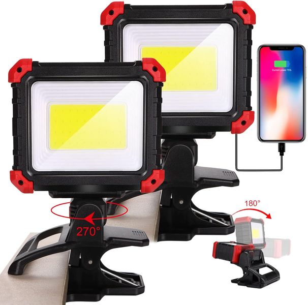 2-Pack Rechargeable LED Work Lights 2100LM COB Magnetic Clip 270 Rotating