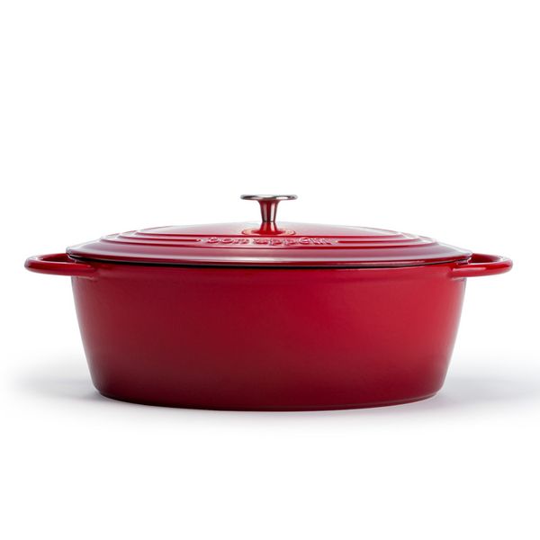 Capri 33cm Enamel Coated Red Cast Iron Oval Casserole (Non-Stick)