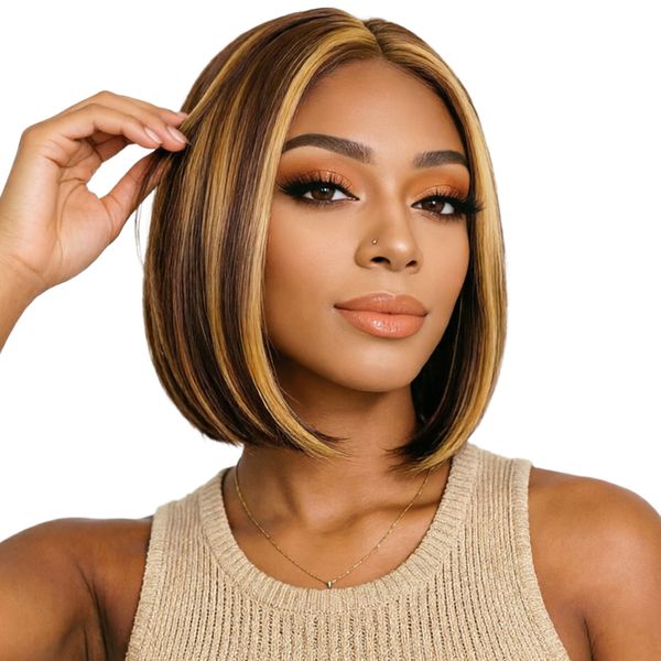Brseilienne Peruvian Straight Frontal Wig Highlight Colour 4/27# 8inch