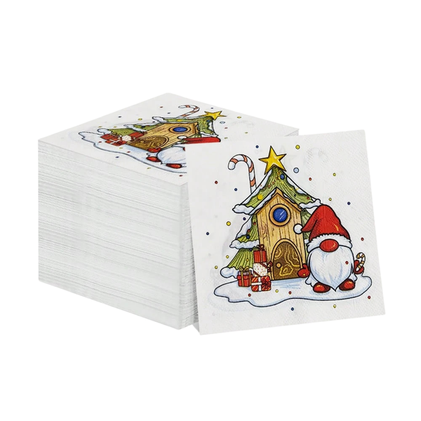 Christmas Gnome Printed Paper Serviettes - Multicolor