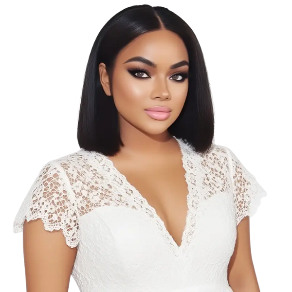 12-Inch Elegant Short Black Bob Wig with Middle Path