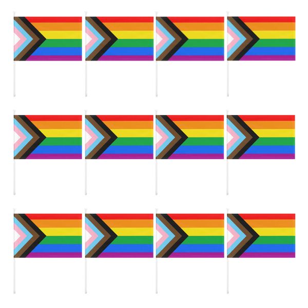 Home Decor Hand Held Progress LGBTQ Pride Flags Set of 12(30cm)