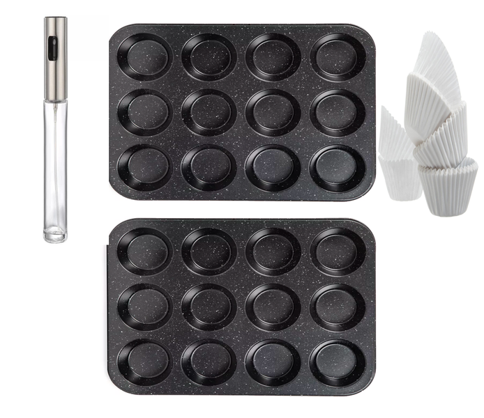 YS-Carbon Steel Square Muffin Pan - Oil Spray And Cake Cups