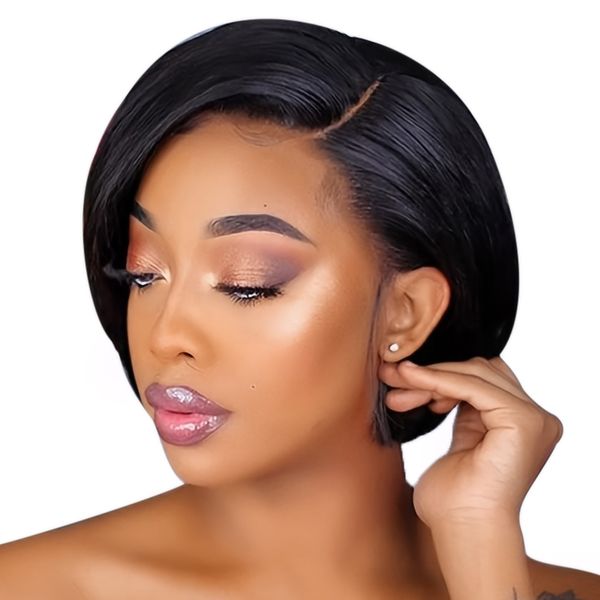 Straight Pixie Cut Short Bob Brazilian Hair 13x4 Lace Frontal Wig-Black In