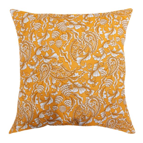 Mustard Yellow Pillow/Cushion With White Acorns And Leaves (Inner Included)