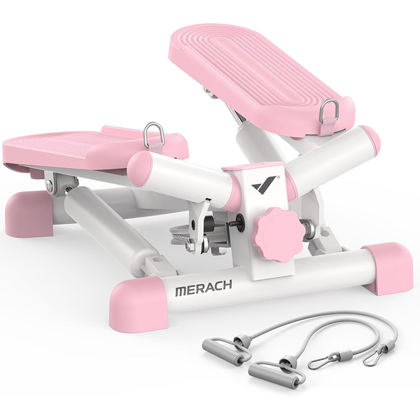 MERACH Mini Workout Twist Stepper with Resistance Bands Compact Fitness