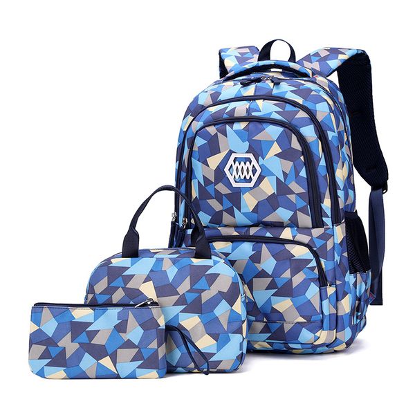 Geometric Print Kids 3-in-1 Backpack Sets for Girls Boys School Bag Bookbag