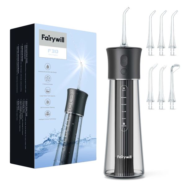 Fairywill F30 Water Flosser for Teeth - 5 Power Settings + 300ml Tank