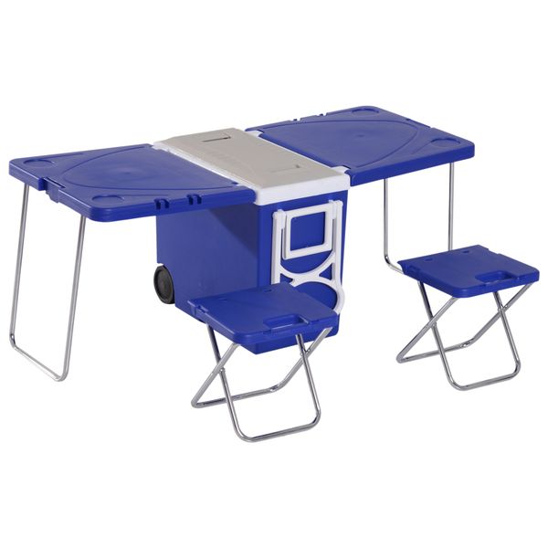 Folding Picnic Table Set Outdoor Freezer and Foldable Table and 2 Chairs-SD