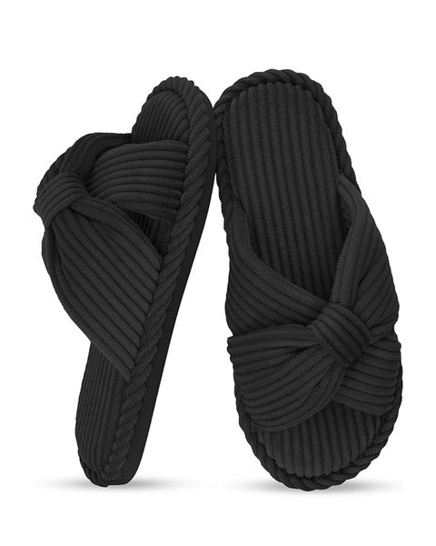 Women's House Slippers Comfy Corduroy Bow Crossbands Bedroom &amp; Lounge Shoes
