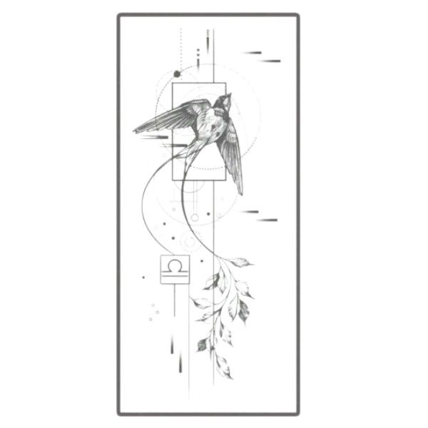 1 Piece - Elegant Flying Bird Temporary Tattoo - Black