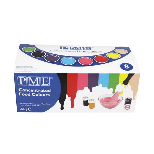 PME Icing Fondant Food Colour Gel Paste (Cupcake Decorating) - Set of 8