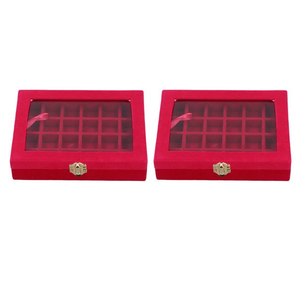 2Pieces Velvet Jewelry Box 24Grids Clear Lid for Rings&amp;Earrings
