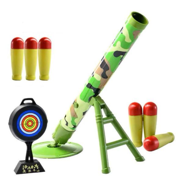 Children's mortar toy set with 3 shells and a target