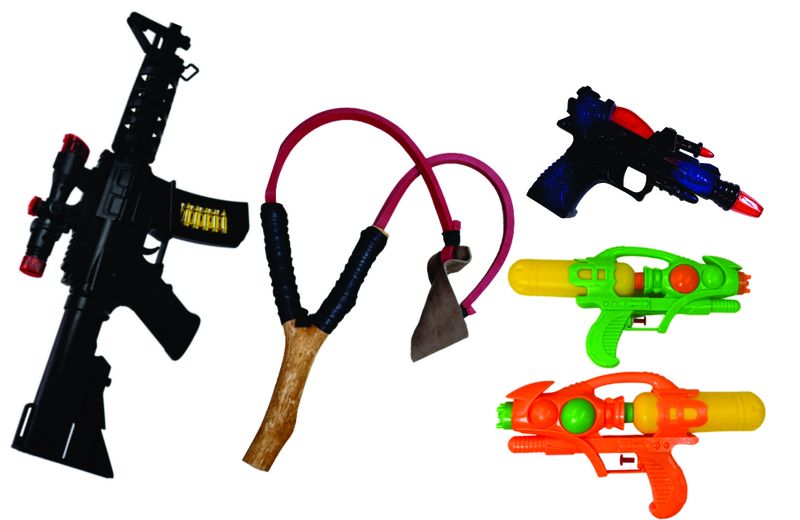 Pretend Weapons Set - Slingshot with Flash Sound and Lights, Toy Guns, and Water Guns