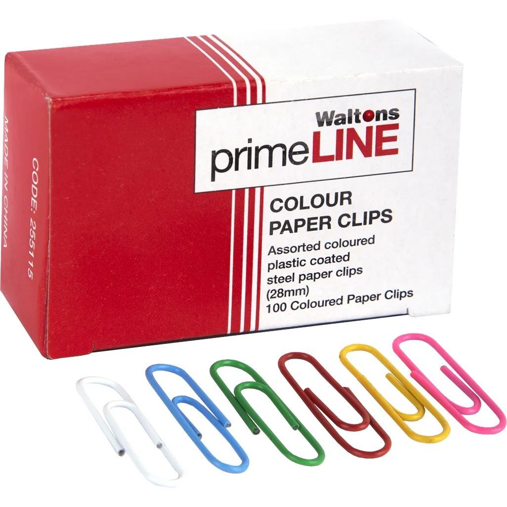 PrimeLine 28mm Assorted Plastic Coated Paper Clips Box 100 x 10 Shop