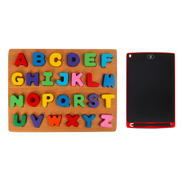 Wooden Alphabet Puzzle - Letter Puzzles for Toddlers + 8.5" Drawing Tablet
