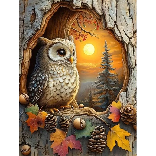 Diamond Painting - Tree Hole Owl, Mosaic Rhinestone Wall Decor