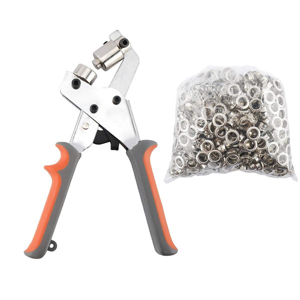 Craft Tool DIY Handheld Hole Punch Plier (21.5cm) &amp; Silver Eyelet 100 Pieces