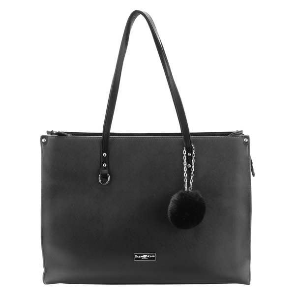 Supanova Pompom 15.6" Laptop Bag Black - Stylish &amp; Padded for Travel