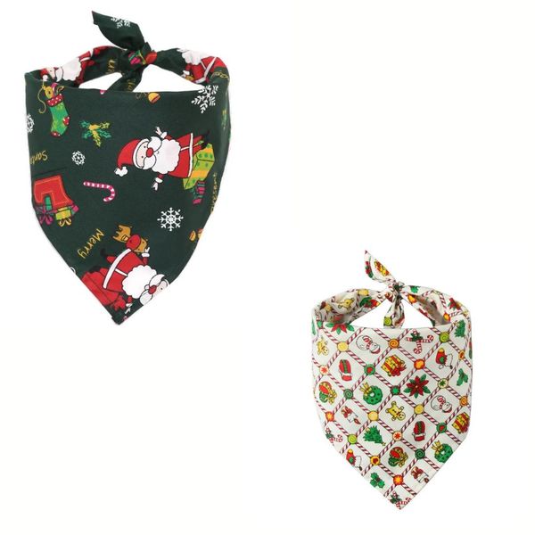 2 Pack Christmas Pet Bandana, Scarf Festive Print (Green and White)