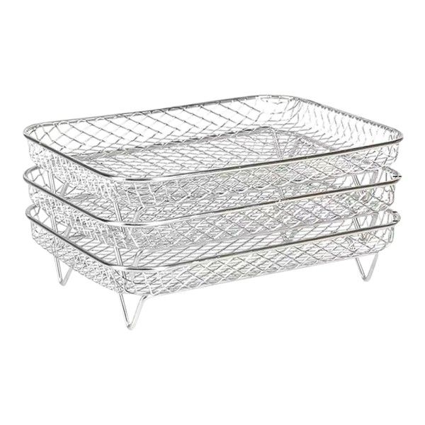 Stainless Steel Stackable Mesh Air Fryer Racks 3 Piece - Silver