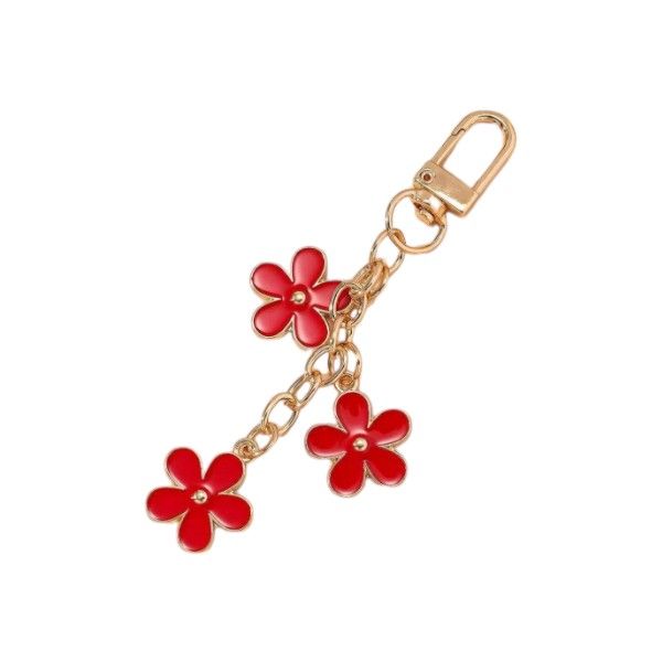 Cherry Blossom Charm Keychain Accessory - Carmine Red