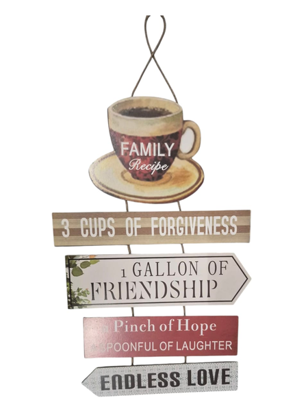 Family Recipe Hanging Wooden Sign - Coffee-Themed Home Decor