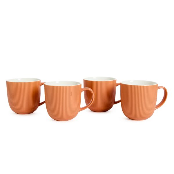 George &amp; Mason Ribbed Mugs - 4 Piece - 400ml - Salmon