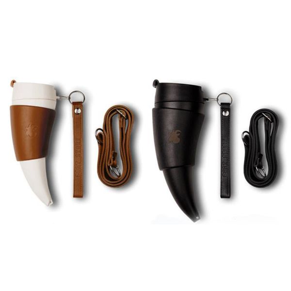 Goat Horns Mug 230Ml Stainless Steel Vacuum Cup With Rope-Black