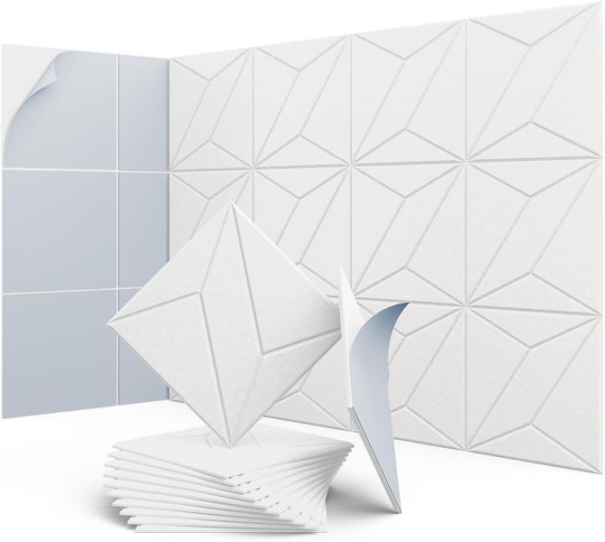 12 Pack White Acoustic Panels for Wall Sound Absorbing, Self-Adhesive