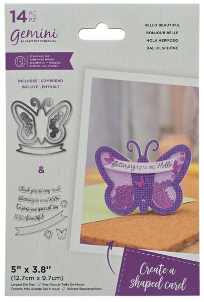 Gemini By Crafters Companion Stamp &amp; Metal Dies Hello Beautiful - 14 Pieces