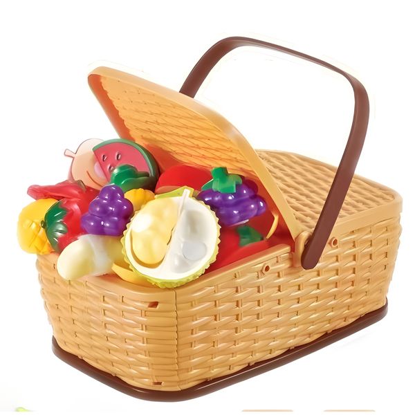 30-Piece Kids Cuttable Fruit Picnic Basket Toy Set - Pretend Play Fun