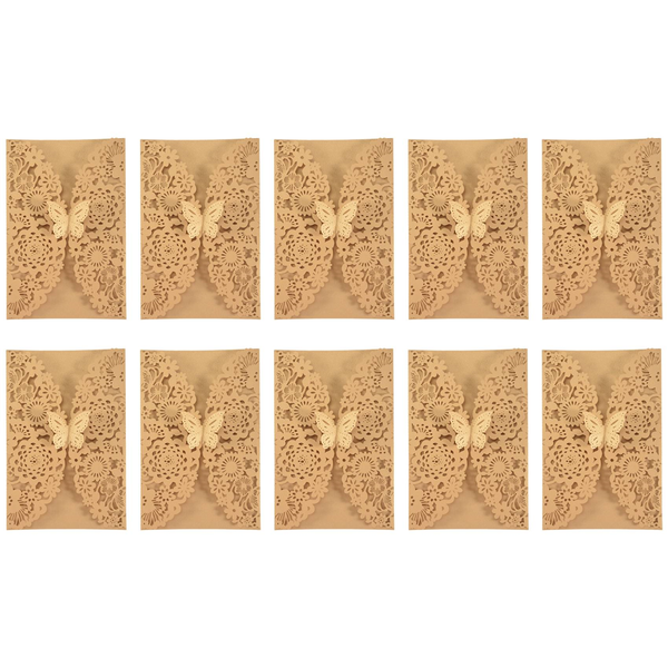 10Pcs Carved Butterflies Invitation Card for Wedding: Golden Beige