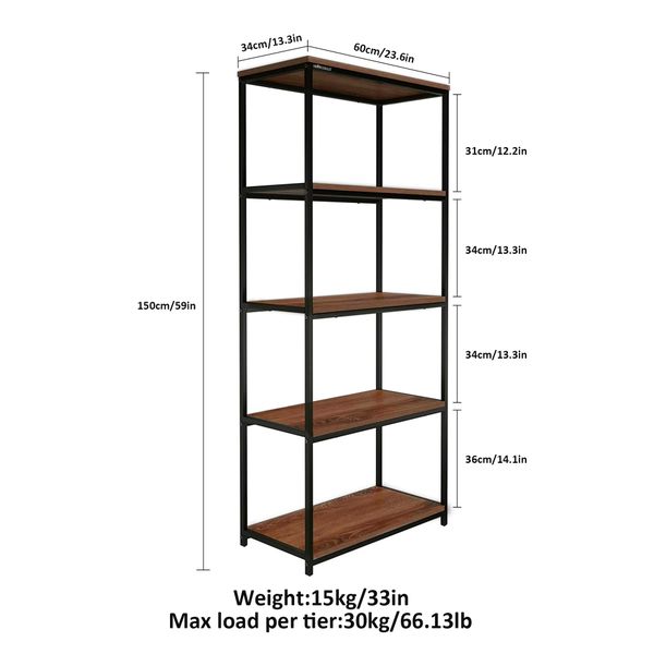 Heartdeco 5 Tier Book Shelf Storage Display Rack 150cm x 60cm