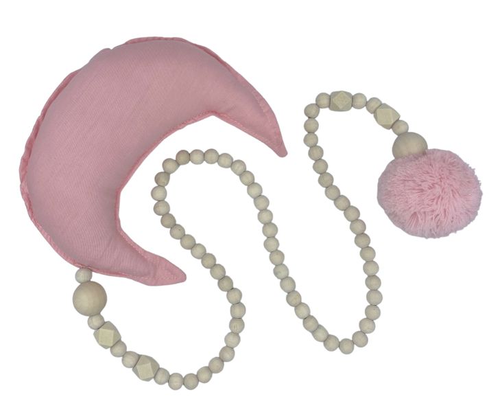 Baby / Kids Moon and Wood Beads Pompom String Decor (White)