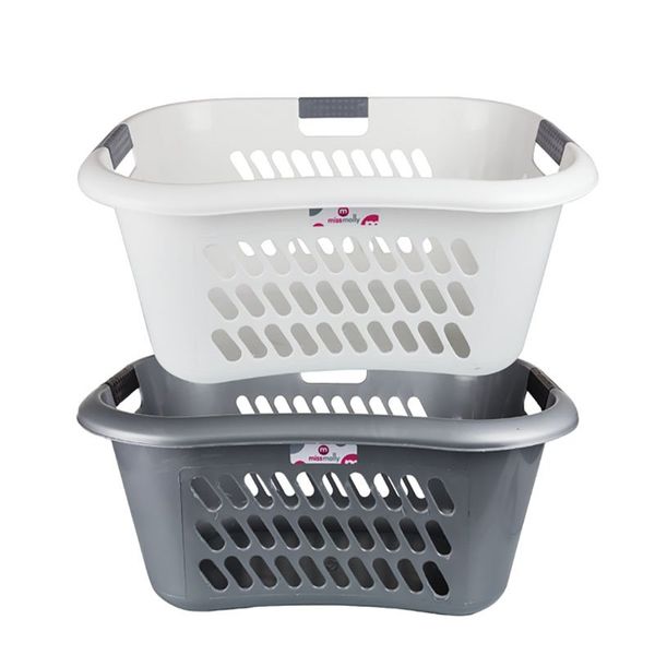 Bulk Pack x 2 Laundry Basket Plastic 49x24x32cm