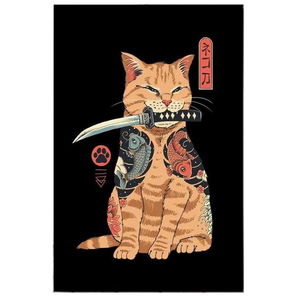 Canvas with Frame: Modern Art - Samurai Cat Type C