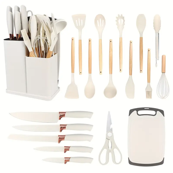 White Silicone 19 Piece Kitchen Utensil Set by Ami top