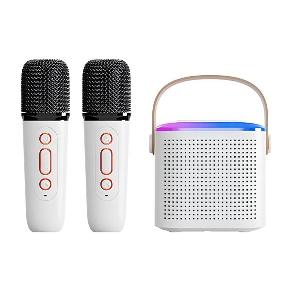 Wireless Portable Bluetooth Karaoke With Microphone LED Lights - White
