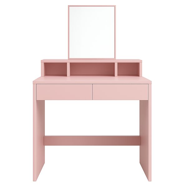 Pink Makeup Vanity Table with Large Mirror and Storage Units