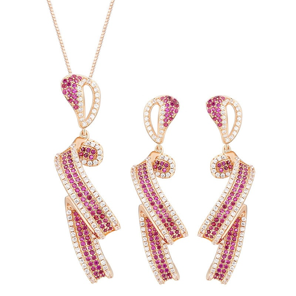 ZELTRYN Ribbon Zircon Drop Jewelry Set Pink