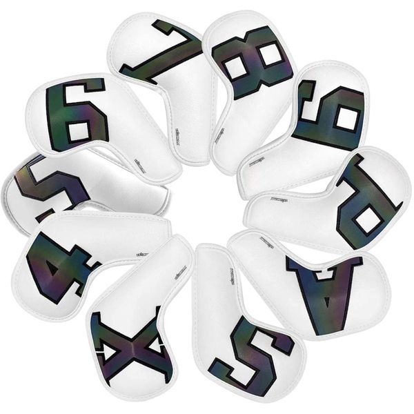 Heartdeco Pu Leather Golf Club Iron Head Cover 10 Piece Set- White or Black