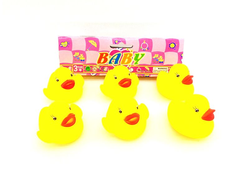 6 Piece Yellow Baby Ducks Bath Toys in Bag