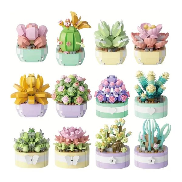 Flowers Succulents Mini Building Set - Flower Building Blocks Toy - Pack of 12