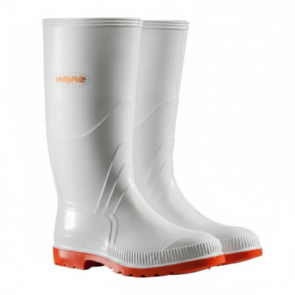 Wayne Gumboots Men's Knee-High Rubber Boots with Steel Toe - White/Red
