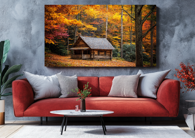 Canvas Wall Art - Rustic Cabin in Autumn Foilage - BX0276