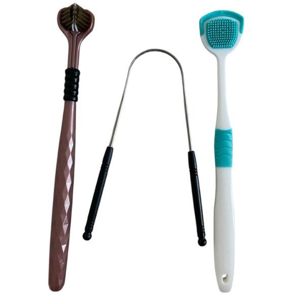 3 Pack Dental Care Kit - Toothbrush, Metal and Silicone Tongue Scrapers